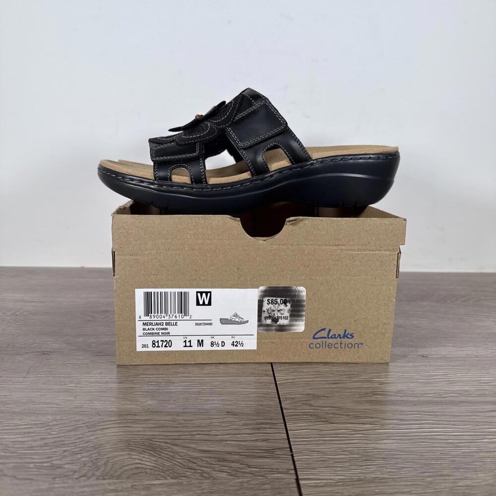 Brand New CLARKS Merliah2 Belle Slip-On Sandals Women's Size 11 Black